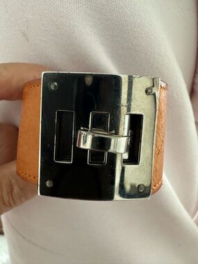 Hermes Orange Leather Bracelet with Silver-Tone Buckle